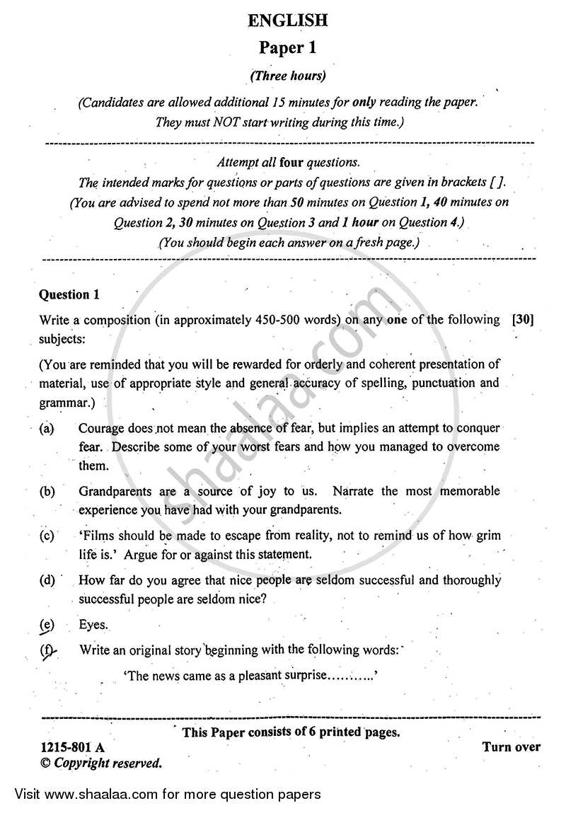 English Language 2014-2015 - I.S.C. - Class 12 - CISCE (Council for the Indian School Certificate Examinations) question paper with PDF download