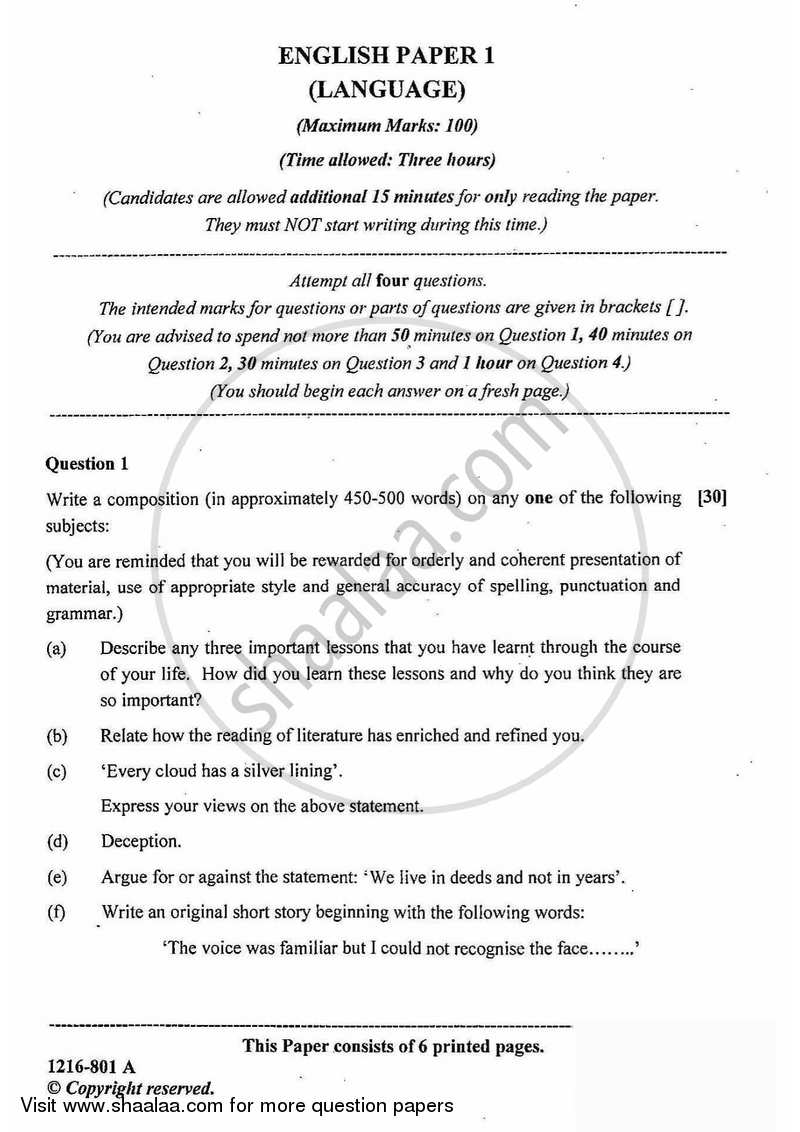 English Language 2015-2016 - I.S.C. - Class 12 - CISCE (Council for the Indian School Certificate Examinations) question paper with PDF download