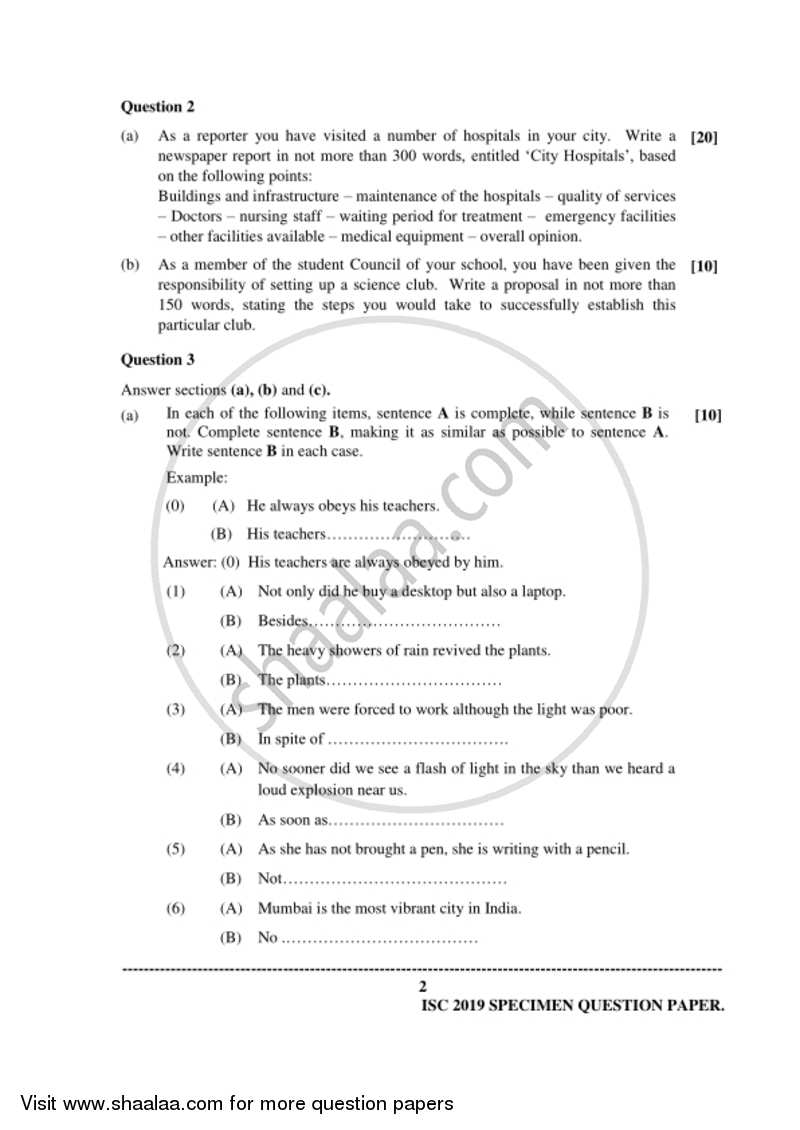 English Language 2018-2019 - I.S.C. - Class 12 - CISCE (Council for the Indian School Certificate Examinations) question paper with PDF download
