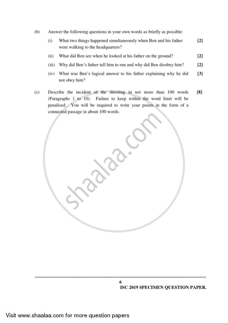 English Language 2018-2019 - I.S.C. - Class 12 - CISCE (Council for the Indian School Certificate Examinations) question paper with PDF download