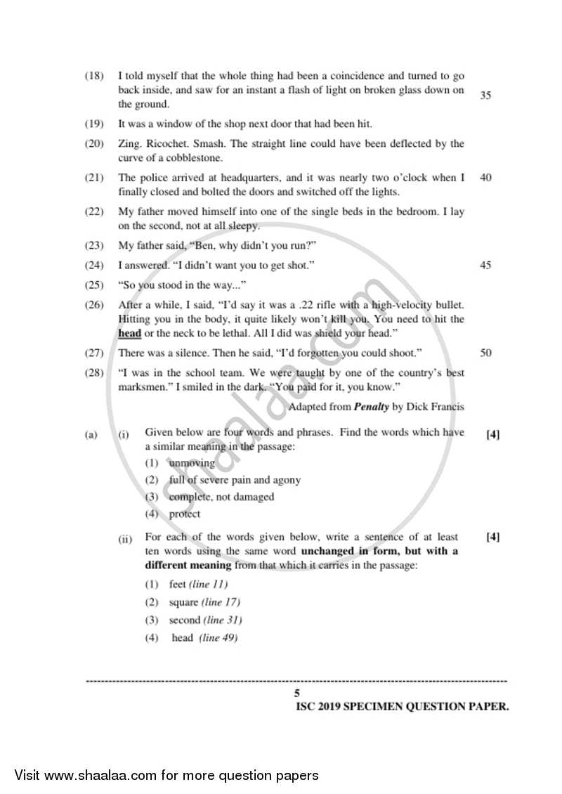 English Language 2018-2019 - I.S.C. - Class 12 - CISCE (Council for the Indian School Certificate Examinations) question paper with PDF download