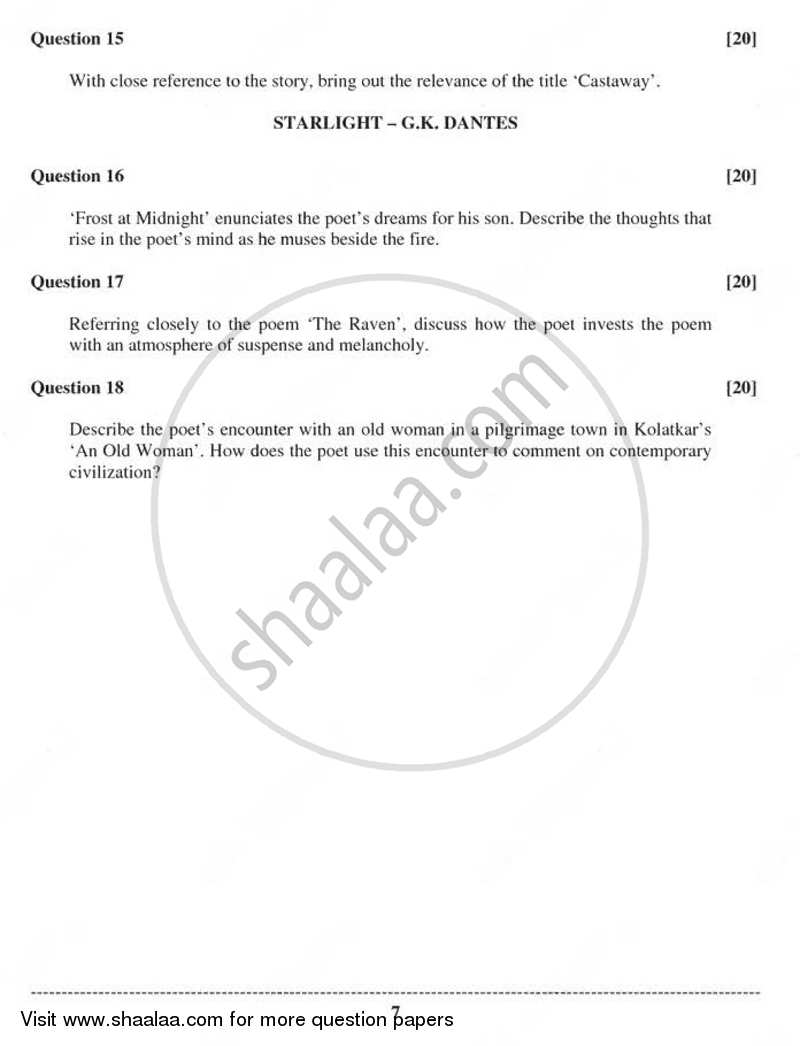 English Literature 2010-2011 - I.S.C. - Class 12 - CISCE (Council for the Indian School Certificate Examinations) question paper with PDF download