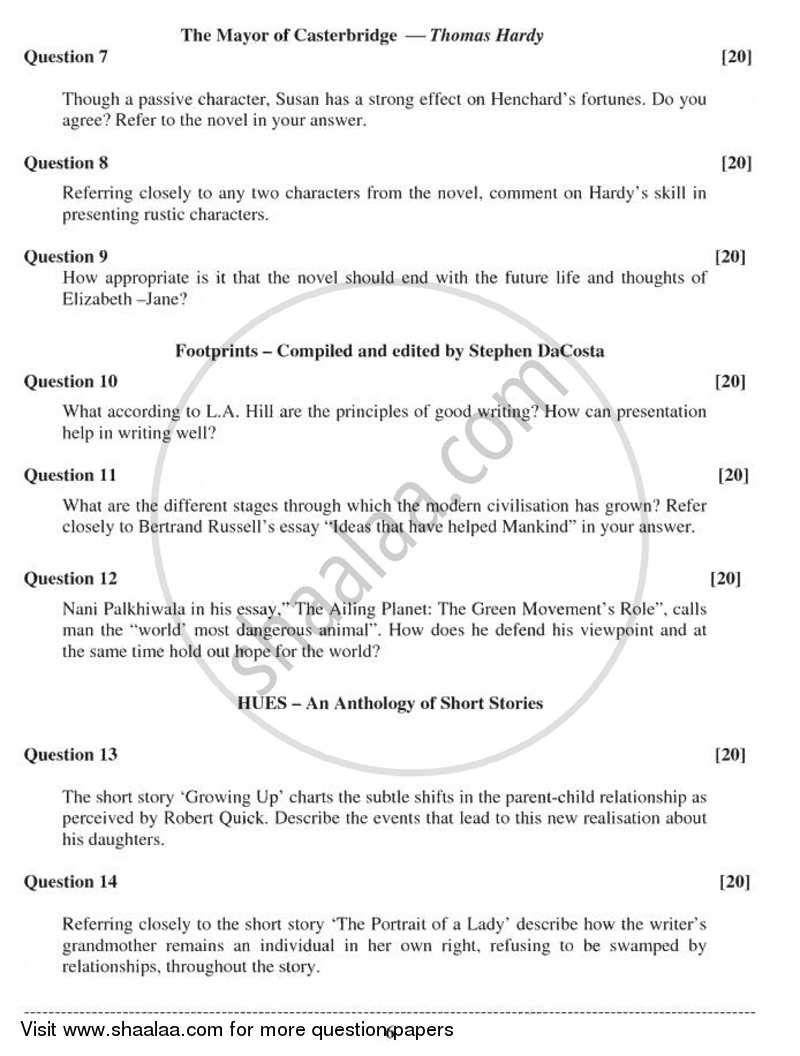 English Literature 2010-2011 - I.S.C. - Class 12 - CISCE (Council for the Indian School Certificate Examinations) question paper with PDF download