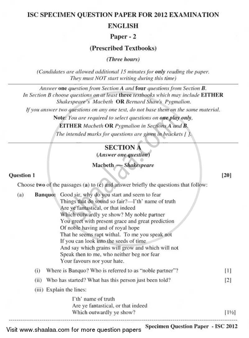 English Literature 2010-2011 - I.S.C. - Class 12 - CISCE (Council for the Indian School Certificate Examinations) question paper with PDF download