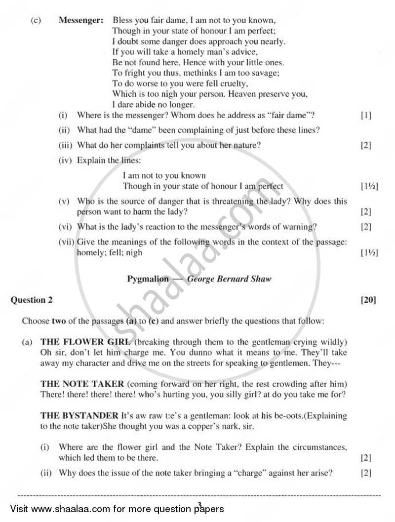 English Literature 2010-2011 - I.S.C. - Class 12 - CISCE (Council for the Indian School Certificate Examinations) question paper with PDF download