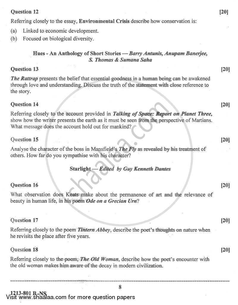 English Literature 2012-2013 - I.S.C. - Class 12 - CISCE (Council for the Indian School Certificate Examinations) question paper with PDF download