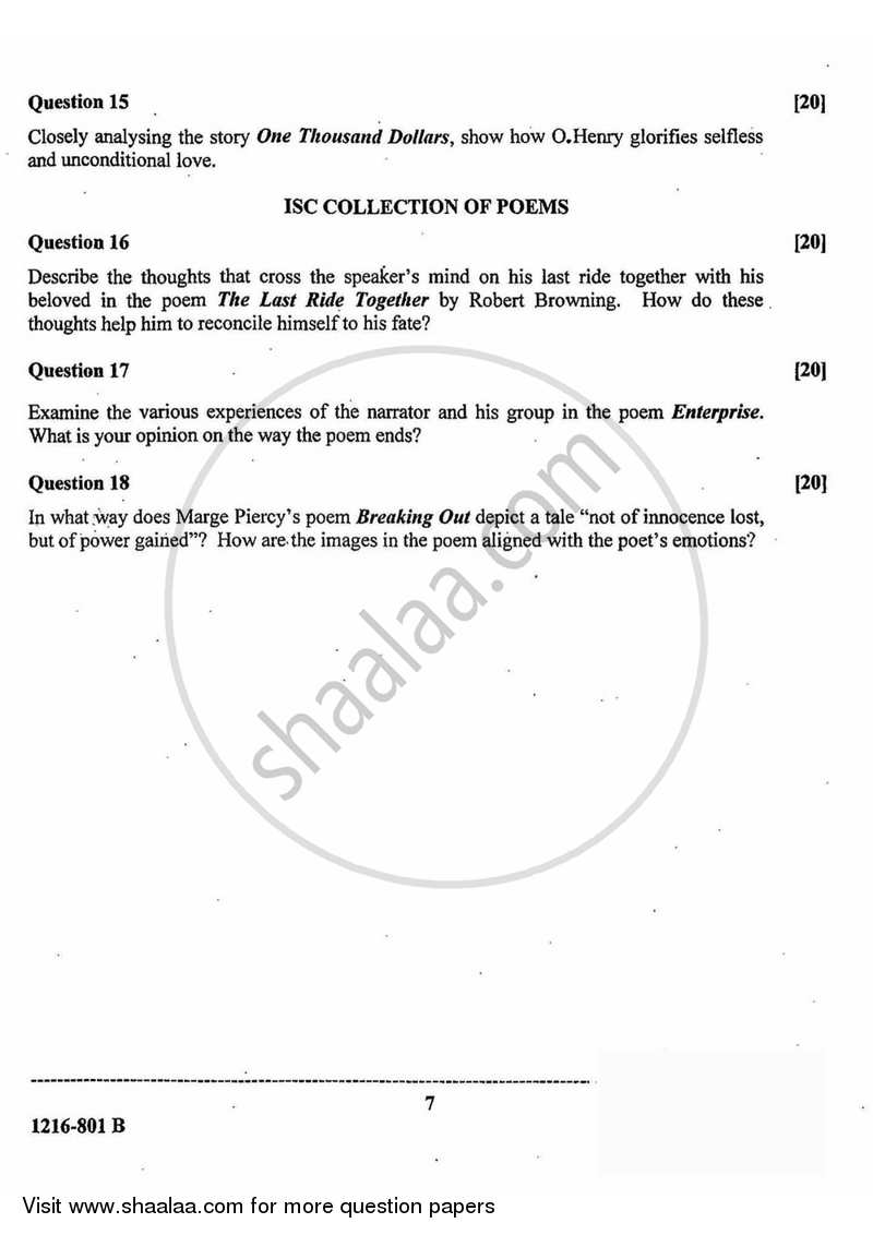 English Literature 2015-2016 - I.S.C. - Class 12 - CISCE (Council for the Indian School Certificate Examinations) question paper with PDF download