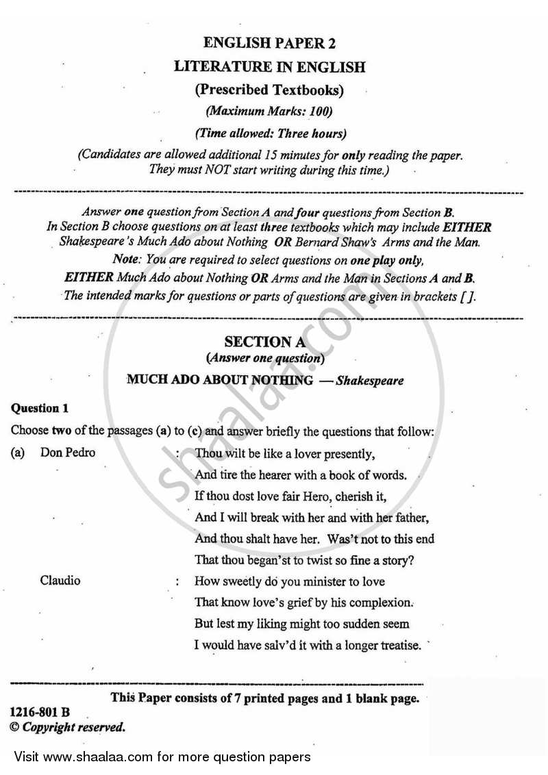 English Literature 2015-2016 - I.S.C. - Class 12 - CISCE (Council for the Indian School Certificate Examinations) question paper with PDF download