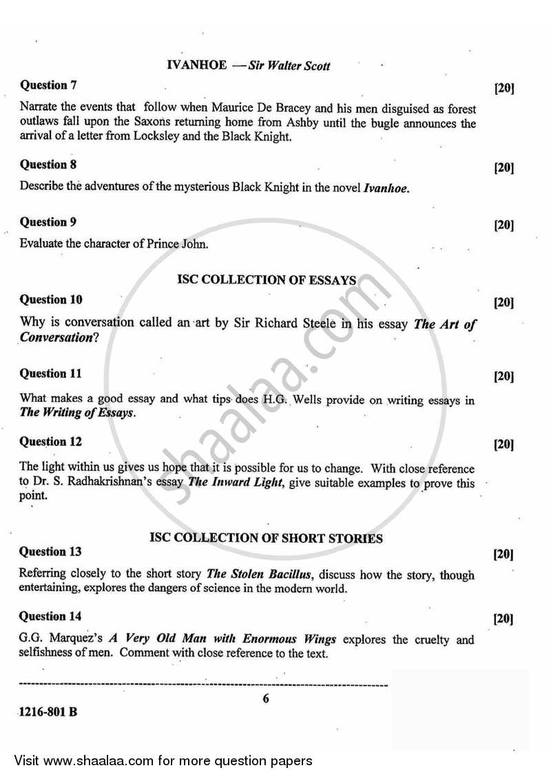 English Literature 2015-2016 - I.S.C. - Class 12 - CISCE (Council for the Indian School Certificate Examinations) question paper with PDF download