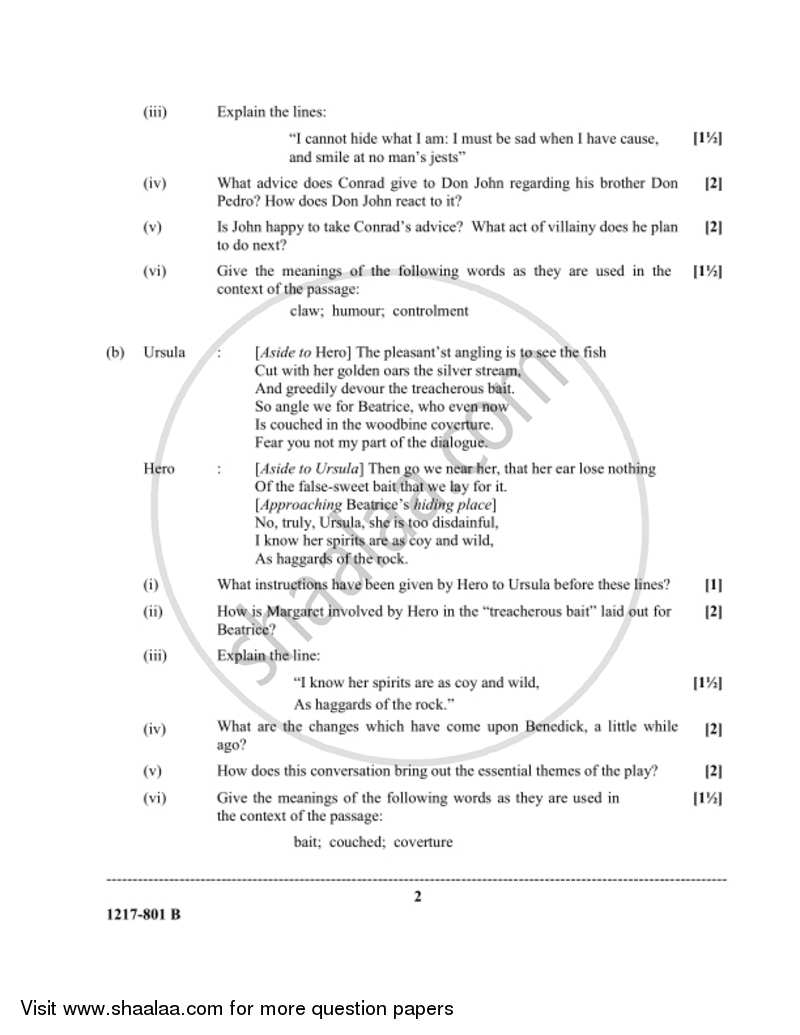 English Literature 2016-2017 - I.S.C. - Class 12 - CISCE (Council for the Indian School Certificate Examinations) question paper with PDF download
