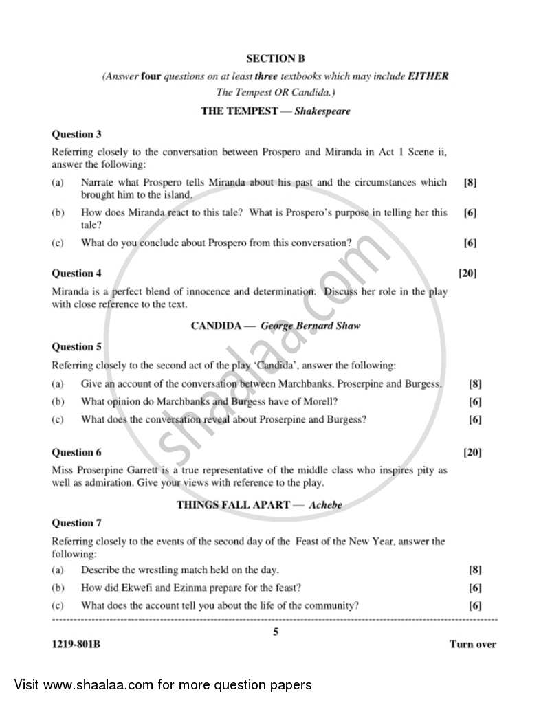 English Literature 2018-2019 - I.S.C. - Class 12 - CISCE (Council for the Indian School Certificate Examinations) question paper with PDF download