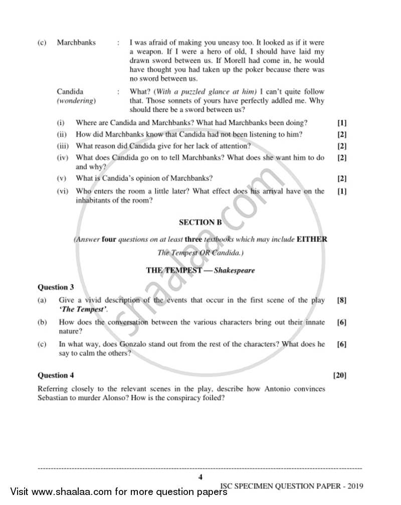 English Literature 2018-2019 - I.S.C. - Class 12 - CISCE (Council for the Indian School Certificate Examinations) question paper with PDF download