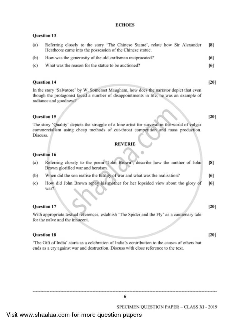 English (Literature in English) 2018-2019 - I.S.C. - Class 11 - CISCE (Council for the Indian School Certificate Examinations) question paper with PDF download