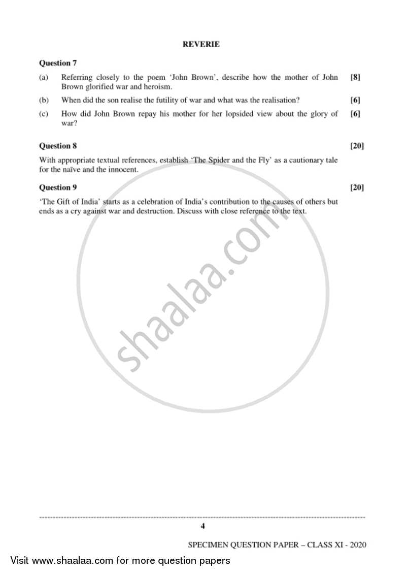 English (Literature in English) 2019-2020 - I.S.C. - Class 11 - CISCE (Council for the Indian School Certificate Examinations) question paper with PDF download