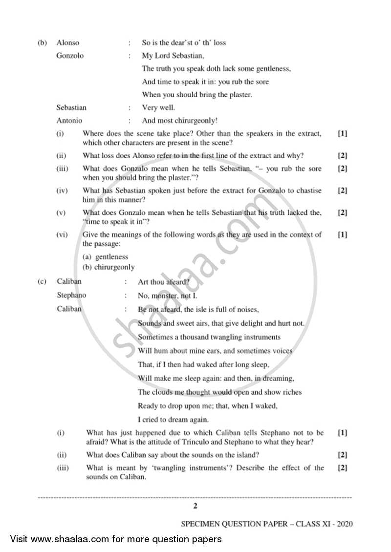 English (Literature in English) 2019-2020 - I.S.C. - Class 11 - CISCE (Council for the Indian School Certificate Examinations) question paper with PDF download