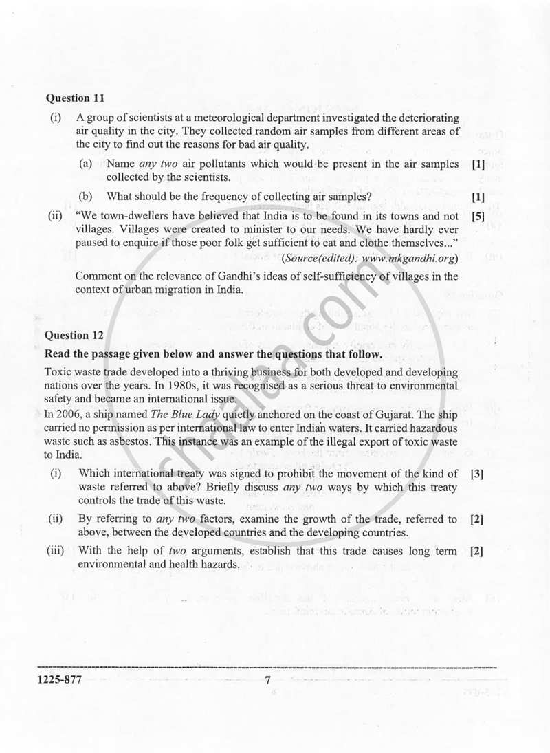 Environmental Science (Theory) 2024-2025 - I.S.C. - Class 12 - CISCE (Council for the Indian School Certificate Examinations) question paper with PDF download