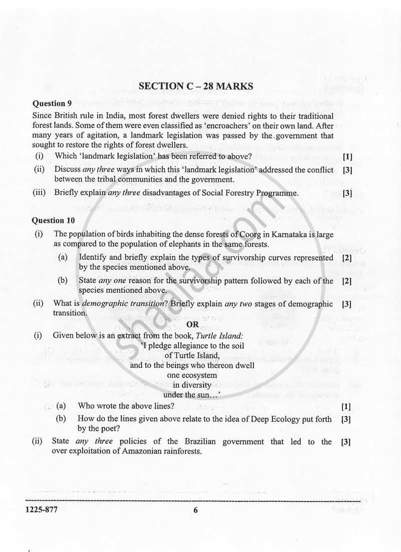 Environmental Science (Theory) 2024-2025 - I.S.C. - Class 12 - CISCE (Council for the Indian School Certificate Examinations) question paper with PDF download