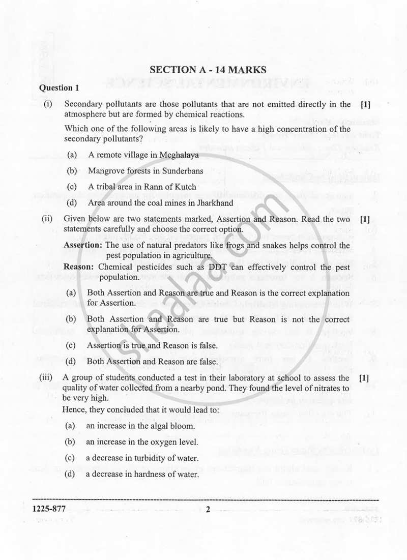 Environmental Science (Theory) 2024-2025 - I.S.C. - Class 12 - CISCE (Council for the Indian School Certificate Examinations) question paper with PDF download