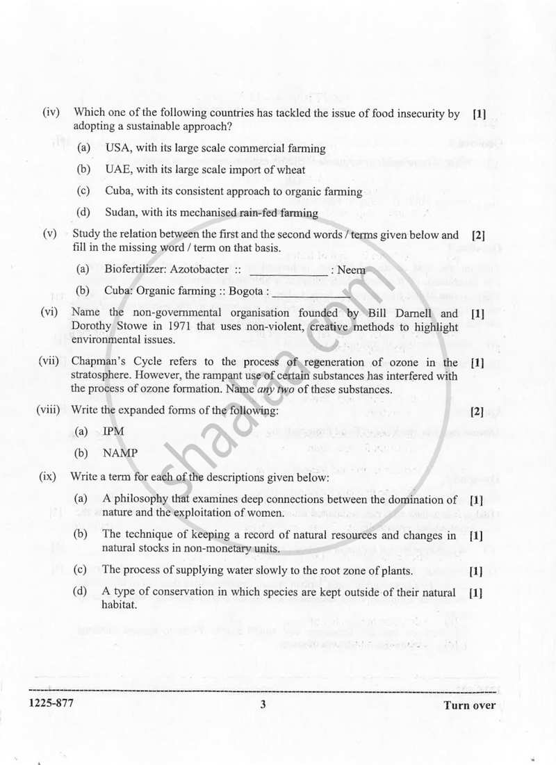 Environmental Science (Theory) 2024-2025 - I.S.C. - Class 12 - CISCE (Council for the Indian School Certificate Examinations) question paper with PDF download