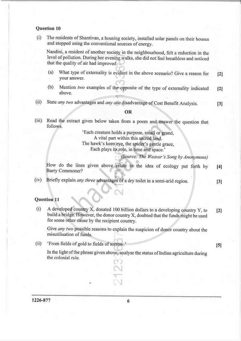 Environmental Science (Theory) 2025-2026 - I.S.C. - Class 12 - CISCE (Council for the Indian School Certificate Examinations) question paper with PDF download