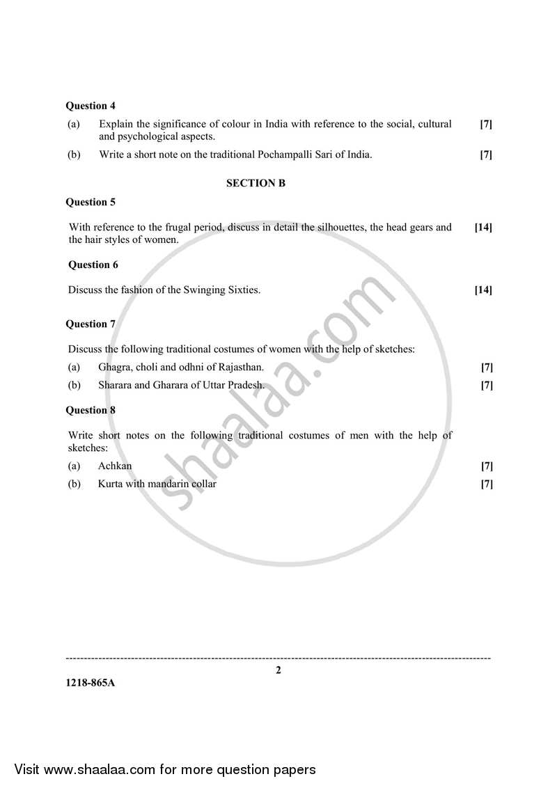 Fashion Designing (Theory) 2017-2018 - I.S.C. - Class 12 - CISCE (Council for the Indian School Certificate Examinations) question paper with PDF download