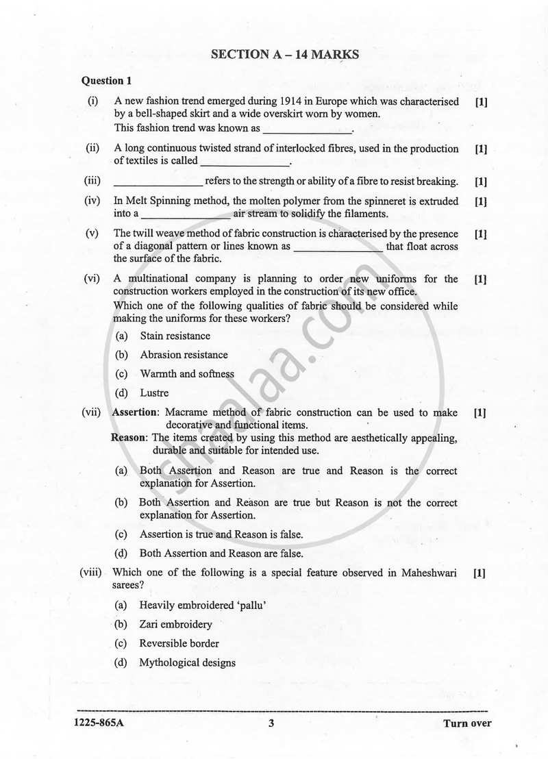 Fashion Designing (Theory) 2024-2025 - I.S.C. - Class 12 - CISCE (Council for the Indian School Certificate Examinations) question paper with PDF download