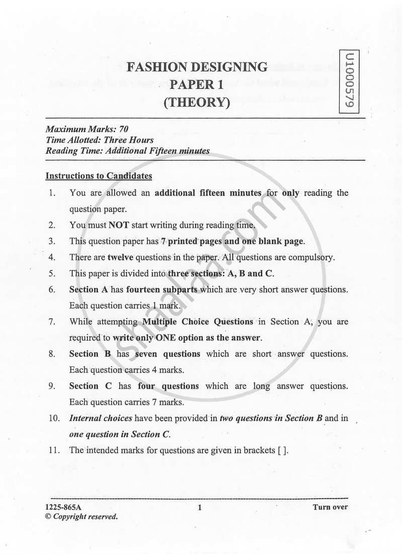 Fashion Designing (Theory) 2024-2025 - I.S.C. - Class 12 - CISCE (Council for the Indian School Certificate Examinations) question paper with PDF download