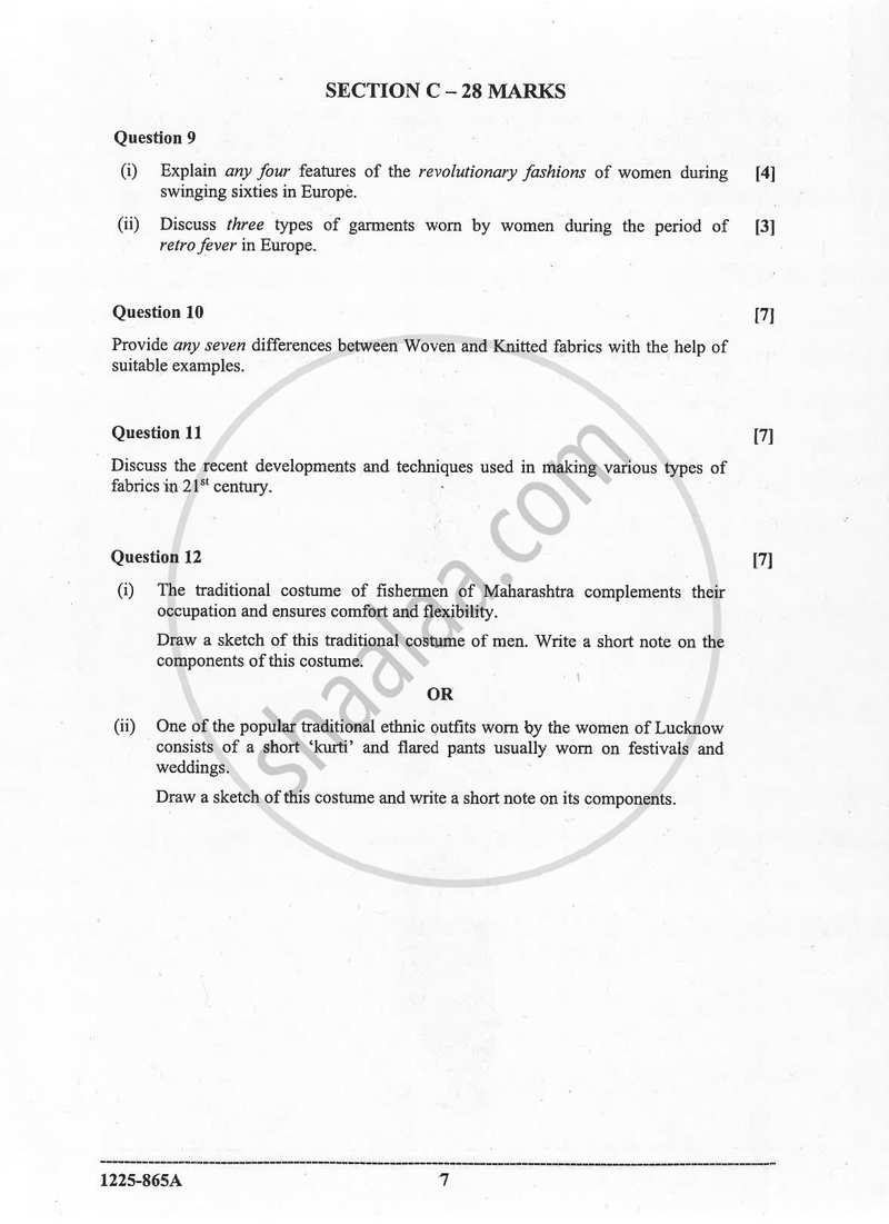 Fashion Designing (Theory) 2024-2025 - I.S.C. - Class 12 - CISCE (Council for the Indian School Certificate Examinations) question paper with PDF download