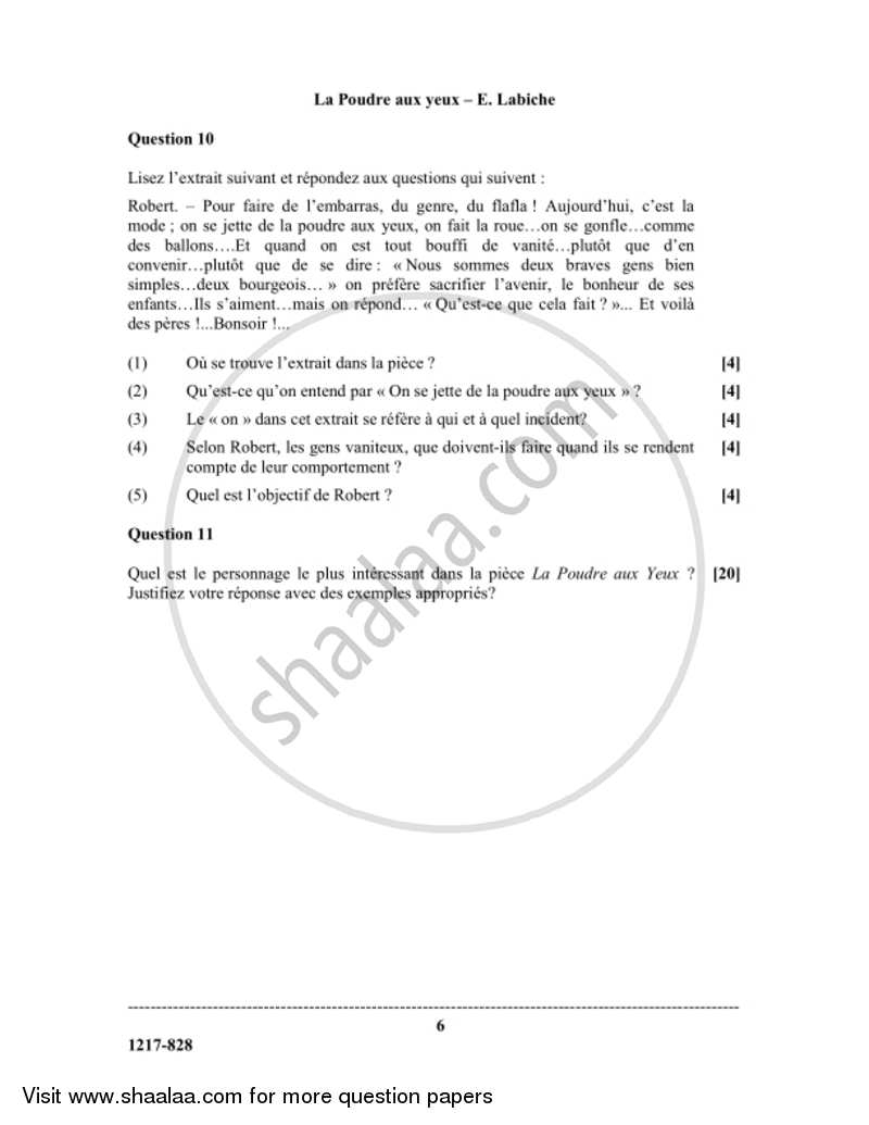 French (Modern Foreign Language) 2016-2017 - I.S.C. - Class 12 - CISCE (Council for the Indian School Certificate Examinations) question paper with PDF download