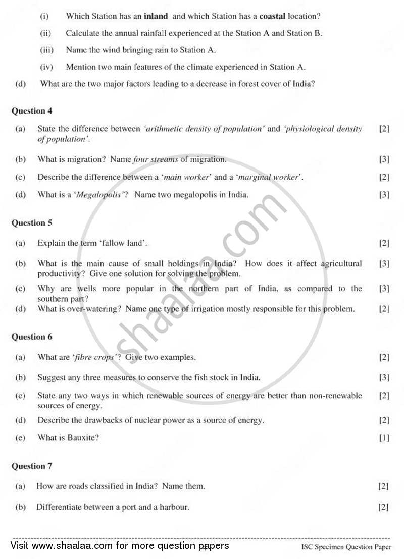 Geography 2010-2011 - I.S.C. - Class 12 - CISCE (Council for the Indian School Certificate Examinations) question paper with PDF download