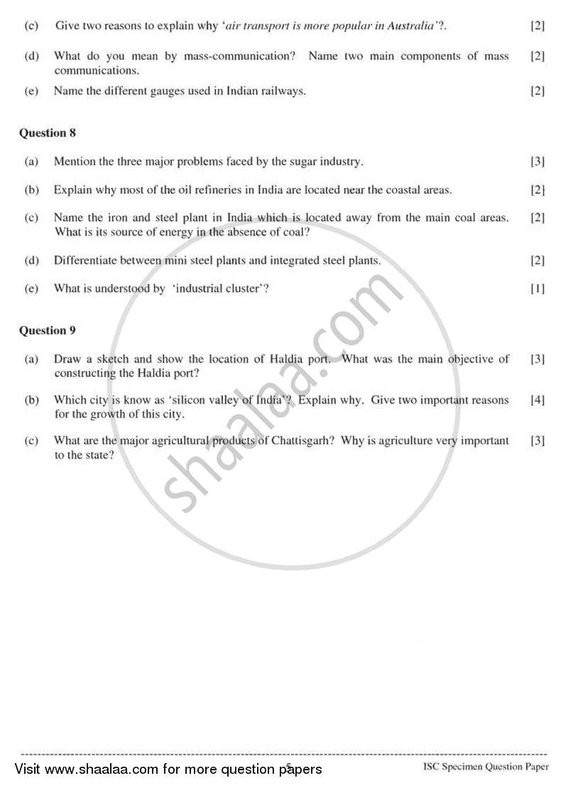 Geography 2010-2011 - I.S.C. - Class 12 - CISCE (Council for the Indian School Certificate Examinations) question paper with PDF download