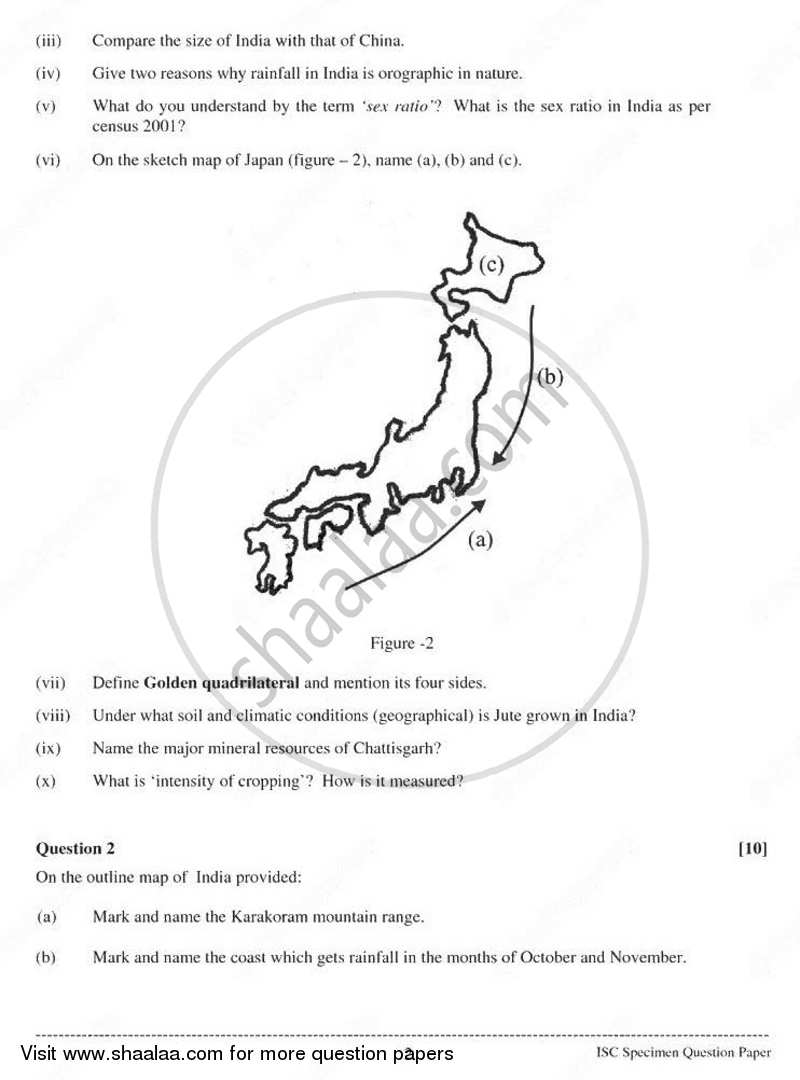 Geography 2010-2011 - I.S.C. - Class 12 - CISCE (Council for the Indian School Certificate Examinations) question paper with PDF download