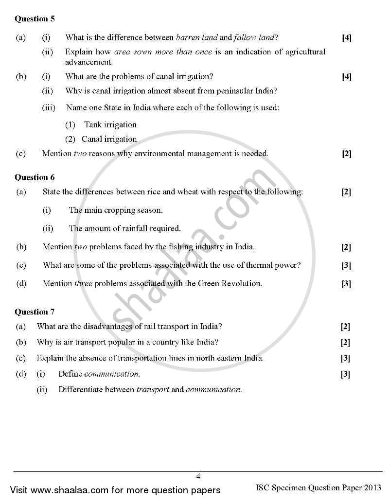 Geography 2012-2013 - I.S.C. - Class 12 - CISCE (Council for the Indian School Certificate Examinations) question paper with PDF download