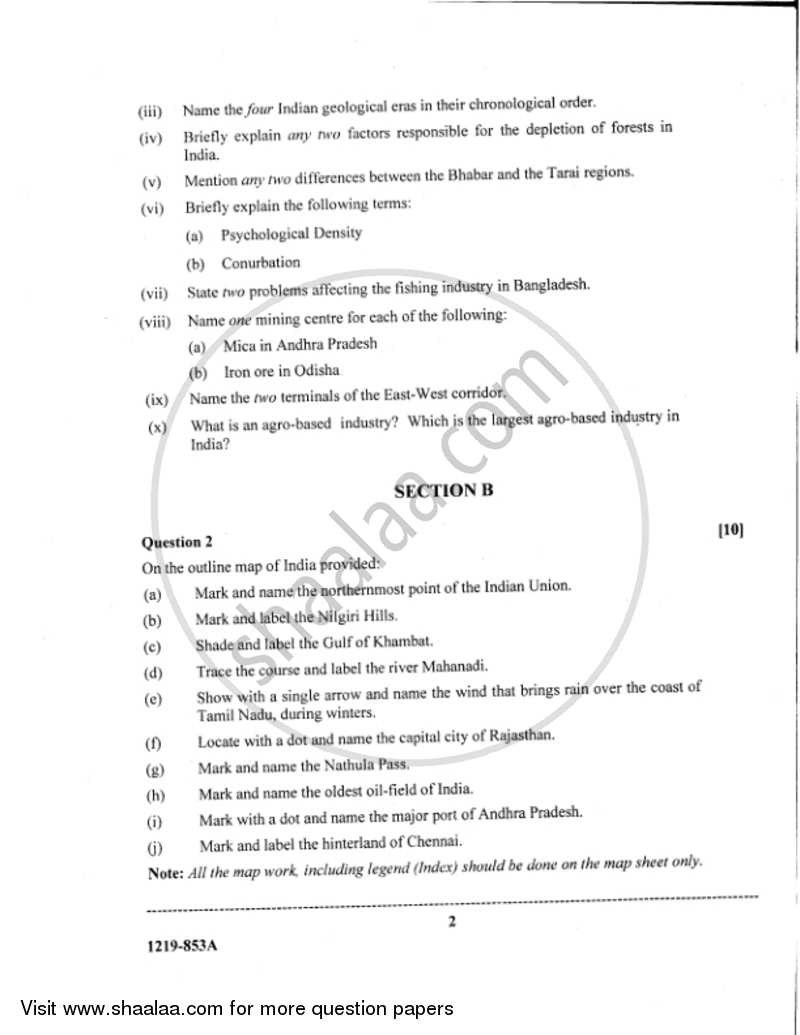 Geography 2018-2019 - I.S.C. - Class 12 - CISCE (Council for the Indian School Certificate Examinations) question paper with PDF download