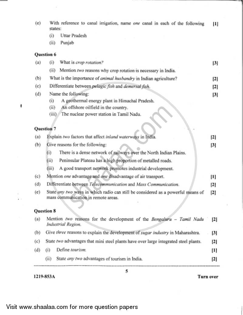 Geography 2018-2019 - I.S.C. - Class 12 - CISCE (Council for the Indian School Certificate Examinations) question paper with PDF download