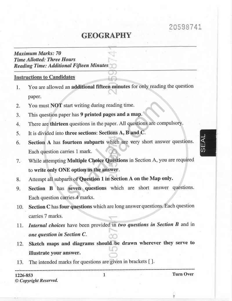 Geography 2025-2026 - I.S.C. - Class 12 - CISCE (Council for the Indian School Certificate Examinations) question paper with PDF download