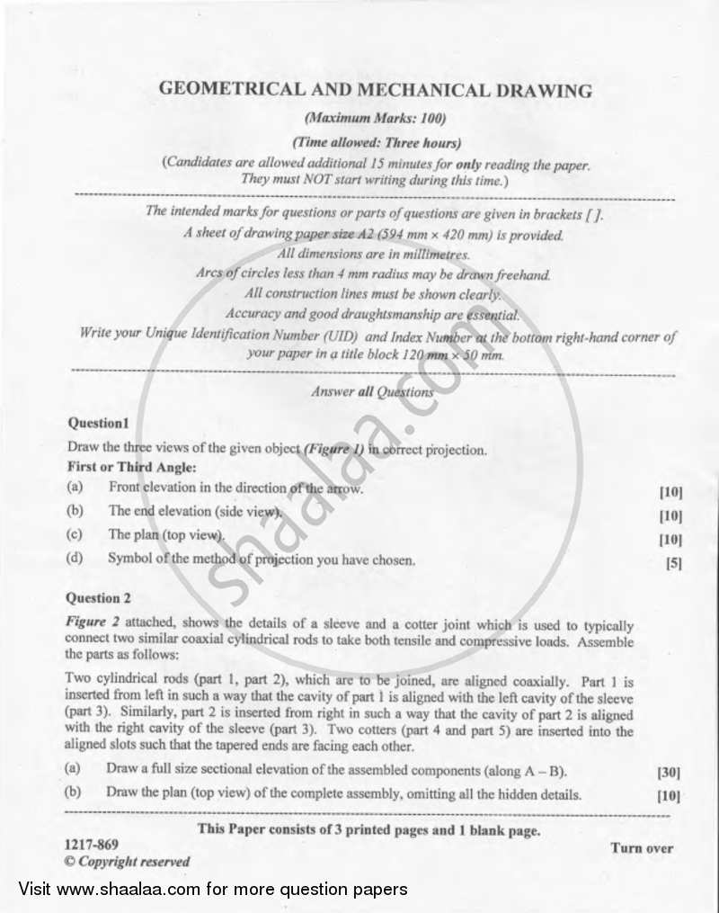 Geometrical and Mechanical Drawing 2016-2017 - I.S.C. - Class 12 - CISCE (Council for the Indian School Certificate Examinations) question paper with PDF download