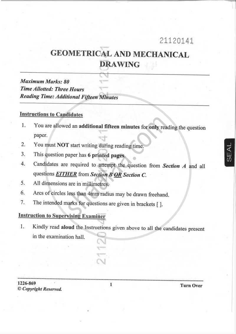 Geometrical and Mechanical Drawing 2025-2026 - I.S.C. - ISC Class 12 - CISCE (Council for the Indian School Certificate Examinations) question paper with PDF download