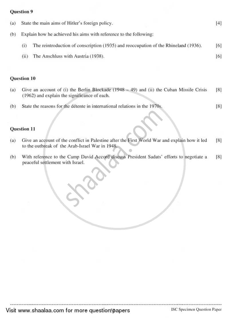 History 2010-2011 - I.S.C. - Class 12 - CISCE (Council for the Indian School Certificate Examinations) question paper with PDF download