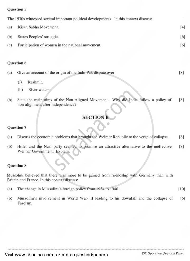 History 2010-2011 - I.S.C. - Class 12 - CISCE (Council for the Indian School Certificate Examinations) question paper with PDF download