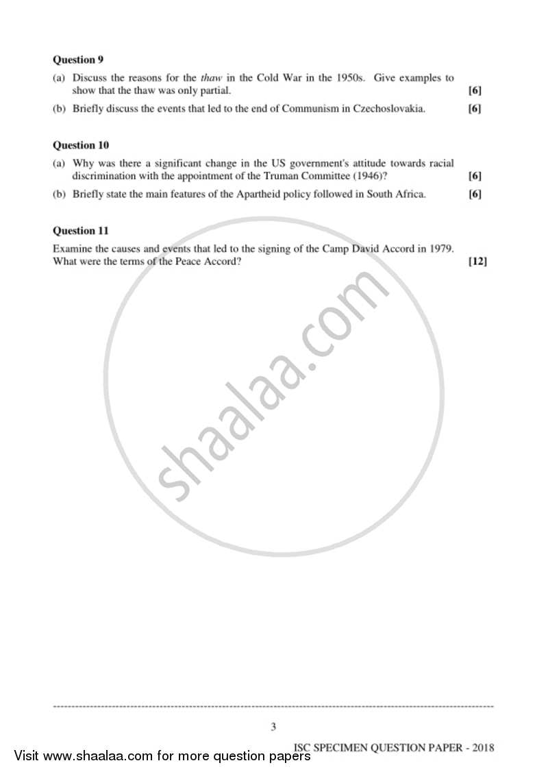 History 2017-2018 - I.S.C. - Class 12 - CISCE (Council for the Indian School Certificate Examinations) question paper with PDF download