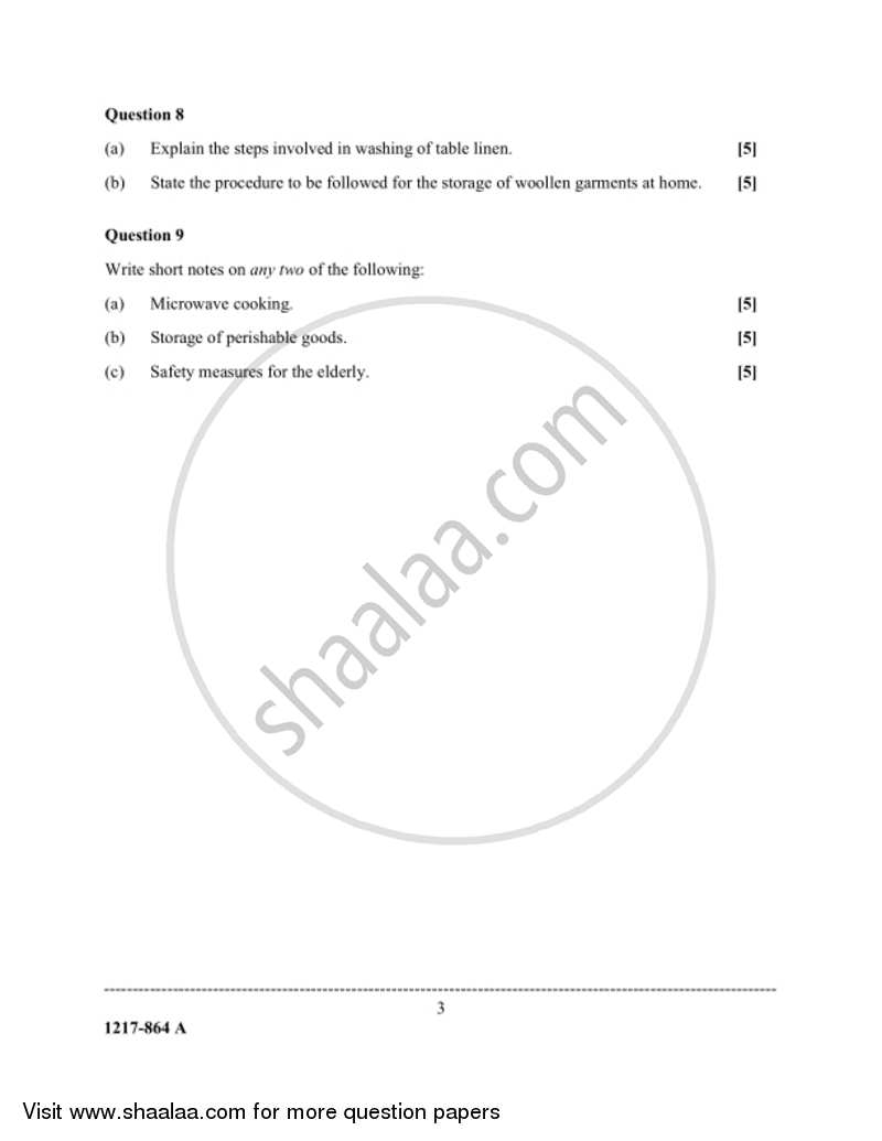 Home Science (Theory) 2016-2017 - I.S.C. - Class 12 - CISCE (Council for the Indian School Certificate Examinations) question paper with PDF download