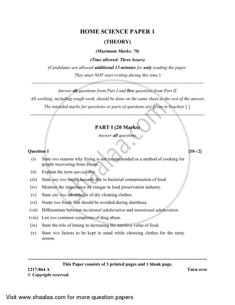 Home Science (Theory) 2016-2017 - I.S.C. - Class 12 - CISCE (Council for the Indian School Certificate Examinations) question paper with PDF download