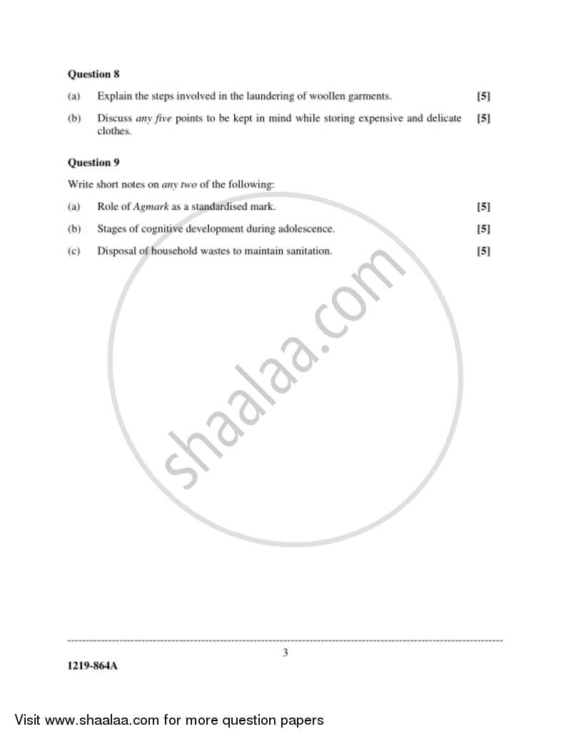 Home Science (Theory) 2018-2019 - I.S.C. - Class 12 - CISCE (Council for the Indian School Certificate Examinations) question paper with PDF download