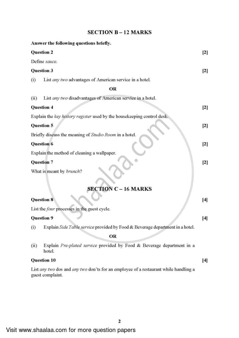 Hospitality Management 2021-2022 - I.S.C. - Class 12 - CISCE (Council for the Indian School Certificate Examinations) question paper with PDF download