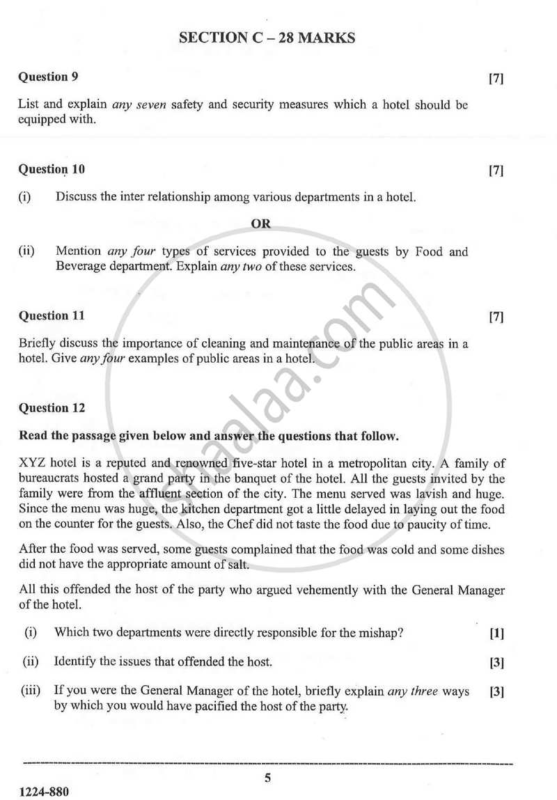 Hospitality Management 2023-2024 - I.S.C. - Class 12 - CISCE (Council for the Indian School Certificate Examinations) question paper with PDF download