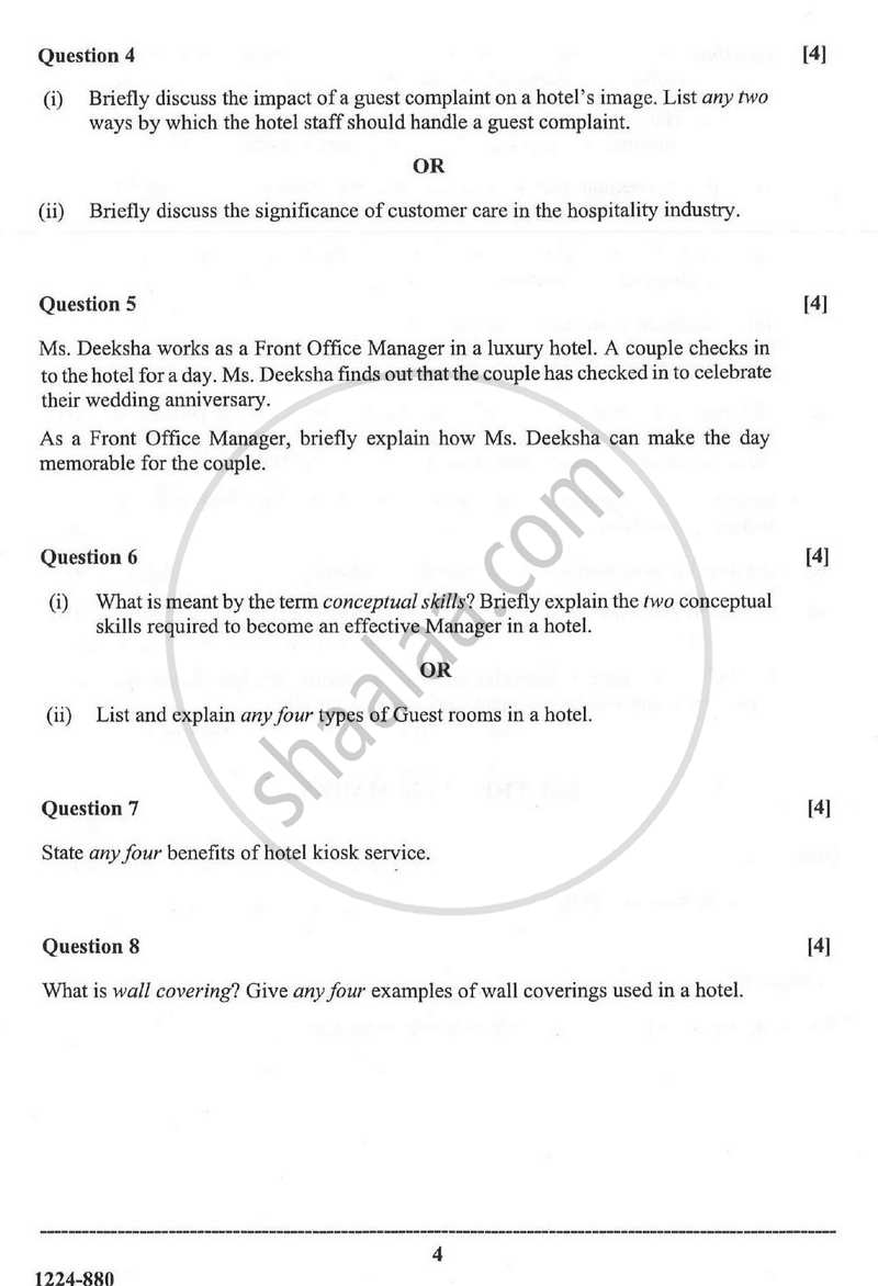 Hospitality Management 2023-2024 - I.S.C. - Class 12 - CISCE (Council for the Indian School Certificate Examinations) question paper with PDF download