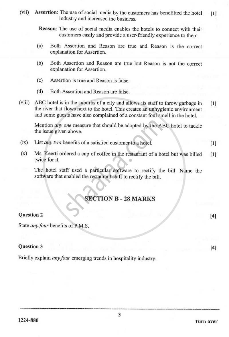 Hospitality Management 2023-2024 - I.S.C. - Class 12 - CISCE (Council for the Indian School Certificate Examinations) question paper with PDF download