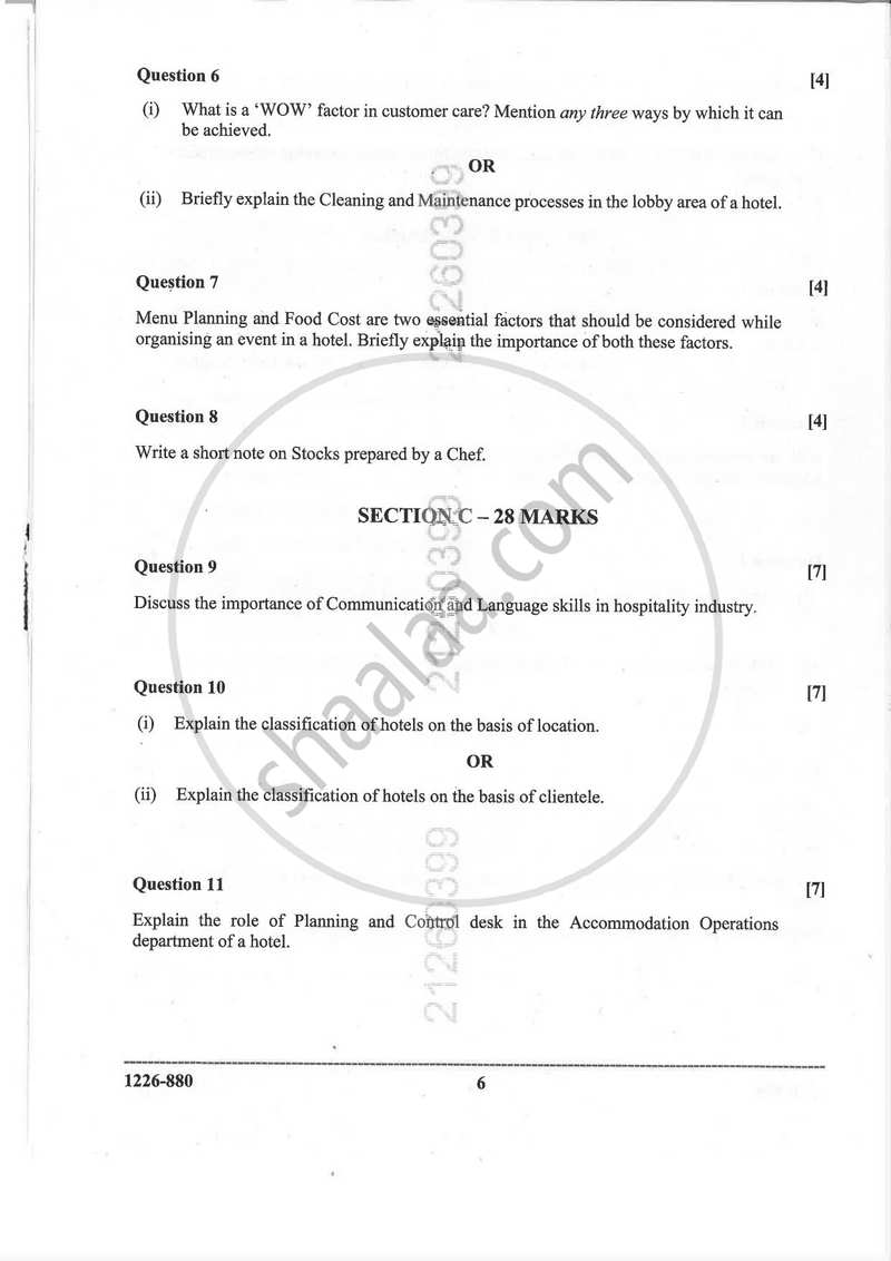 Hospitality Management 2025-2026 - I.S.C. - Class 12 - CISCE (Council for the Indian School Certificate Examinations) question paper with PDF download