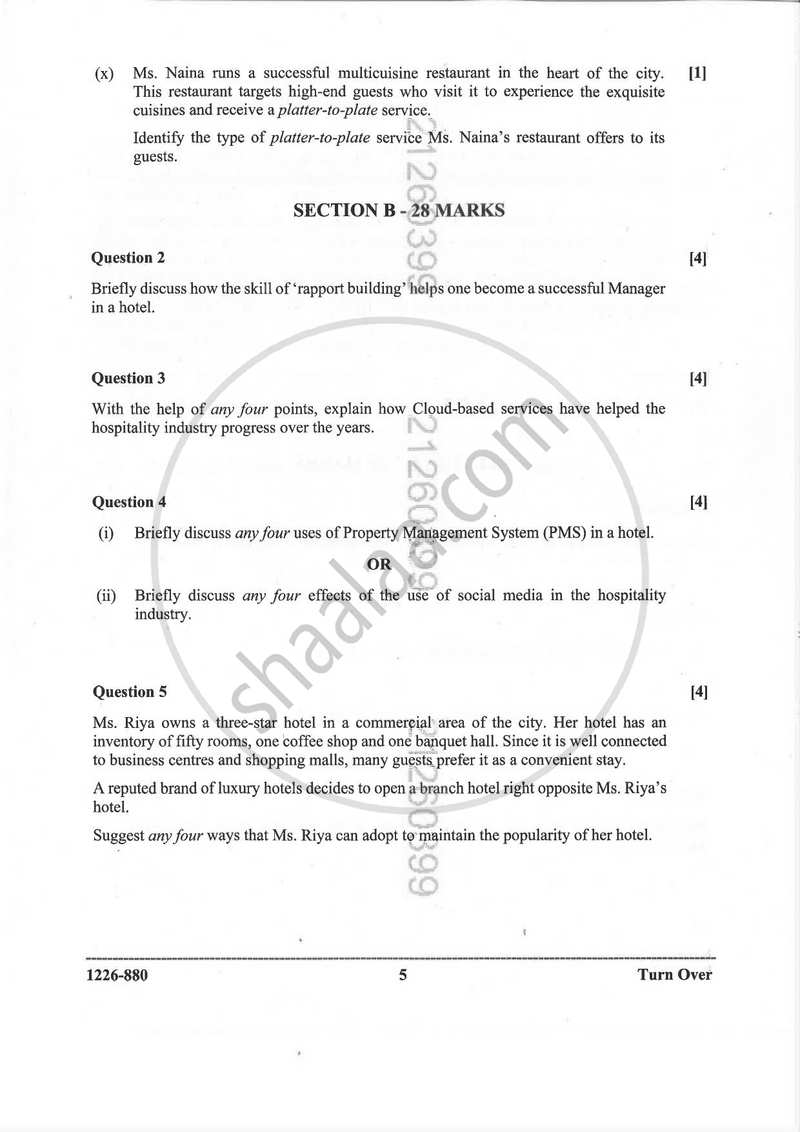 Hospitality Management 2025-2026 - I.S.C. - Class 12 - CISCE (Council for the Indian School Certificate Examinations) question paper with PDF download